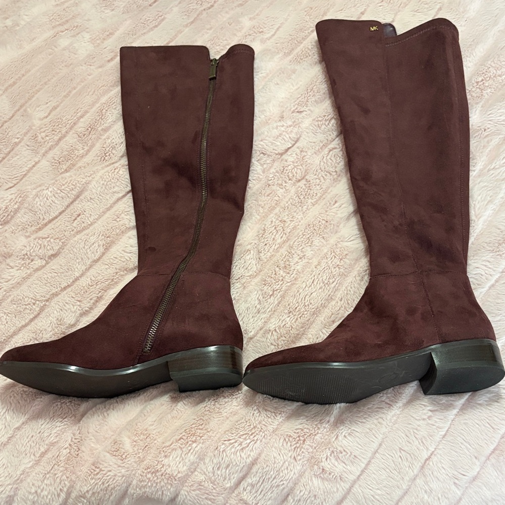 Michael Kors Wine Suede Knee-High Heeled Boots